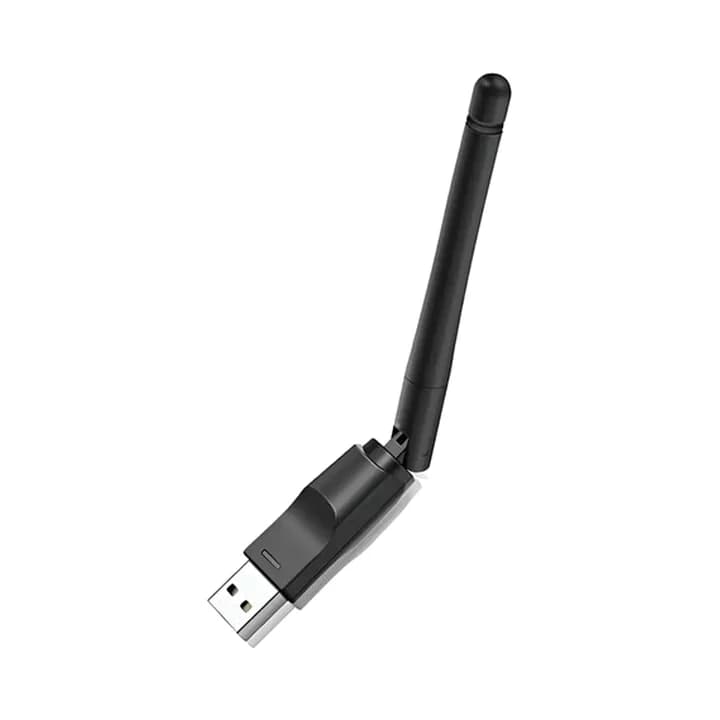 Adaptador Wi-Fi USB preto com antena articulada