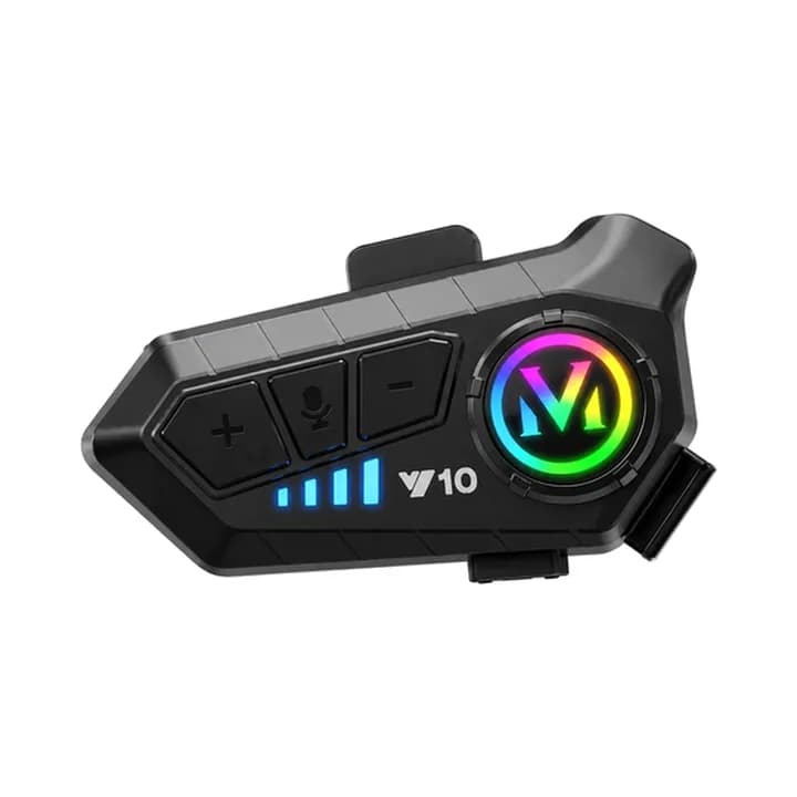 Intercomunicador Bluetooth preto com luz RGB para capacete de moto