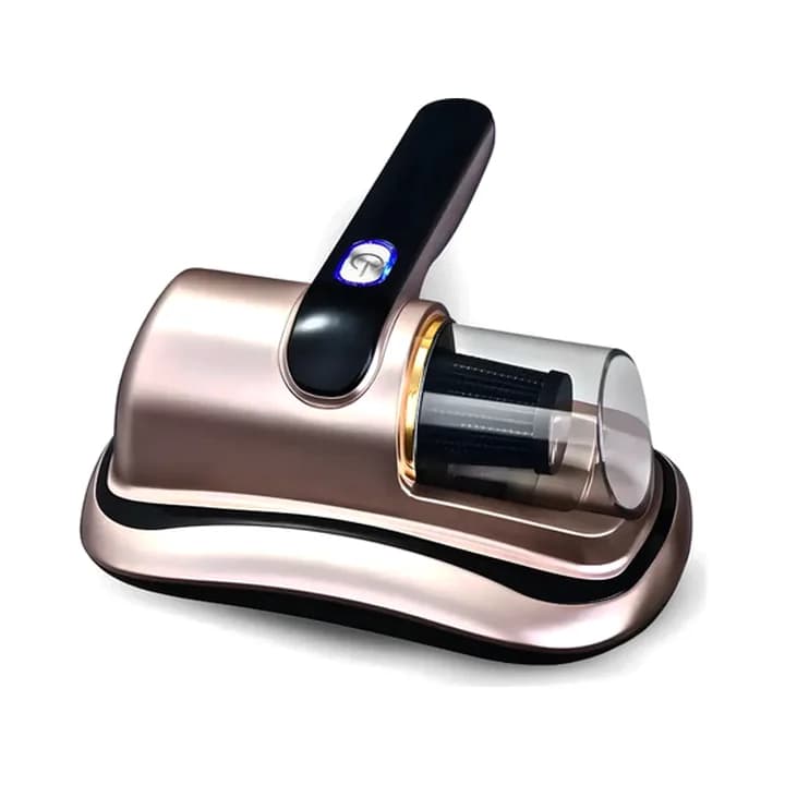 Aspirador portátil sem fio bege e preto com luz UV